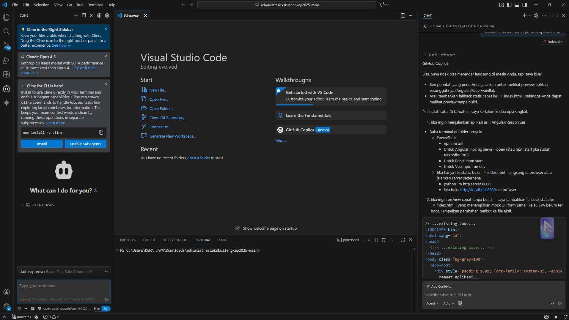 Cline VS Code Interface Screenshot Example