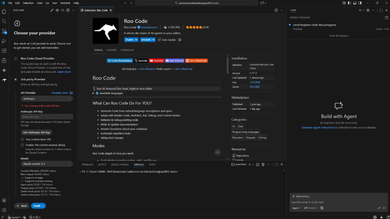 Roo Code Setup Interface showing API Key input