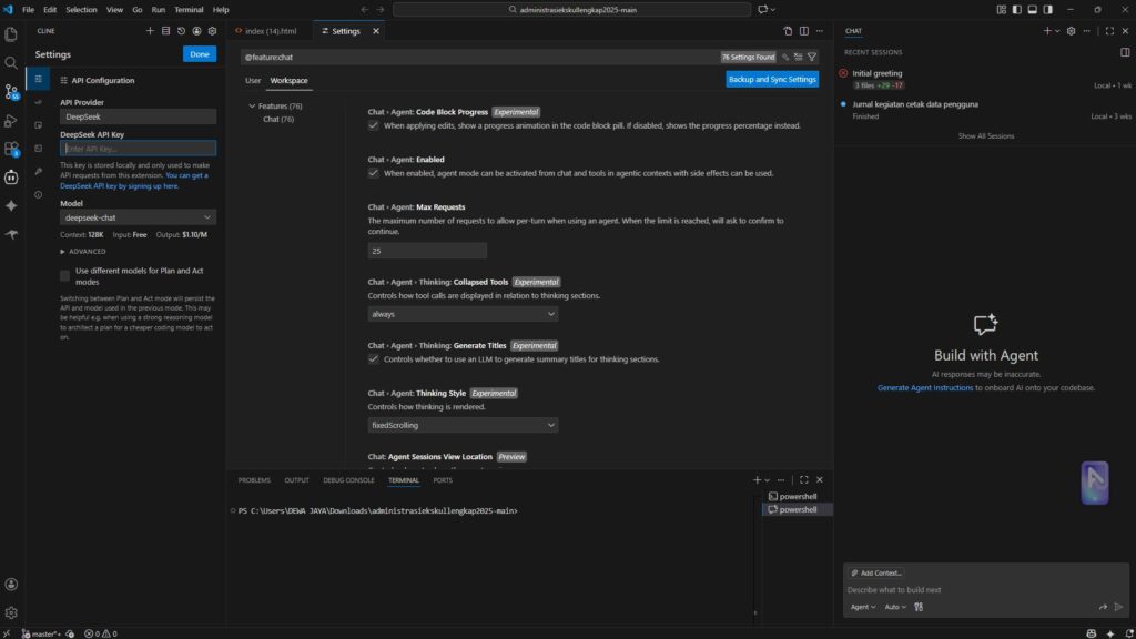 Screenshot DeepSeek R1 reasoning process in VS Code using Roo Code agent