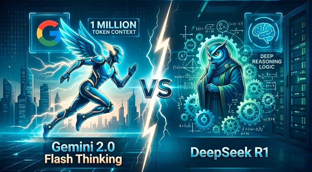 Gemini Flash vs DeepSeek R1 coding battle comparison illustration